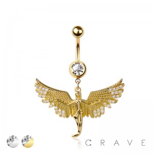 316L SURGICAL STEEL ANGEL MULTI CZ WING DANGLE BELLY BUTTON NAVEL RING 